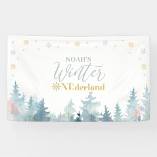 Zilver & Goud Winter Onederland 1e Verjaardagsfees Spandoek