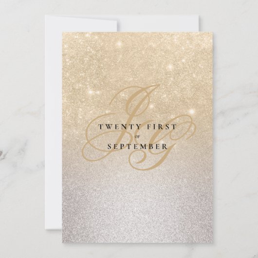 Zilver gouden monogram initiaal ombre glitter brui kaart (Achterkant)