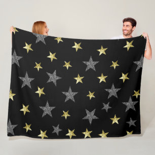 Zilver & Gouden Sterren Zwarte Hollywood Ster Glam Fleece Deken
