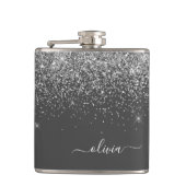 Zilver Grey Girly Glitter Sparkle Monogram Name Heupfles (Voorkant)