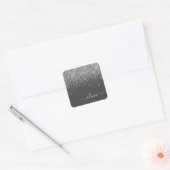 Zilver Grey Girly Glitter Sparkle Monogram Name Vierkante Sticker (Envelop)