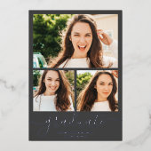 Zilver grijs afstuderen manuscript 3 foto's afstud folie uitnodiging (Voorkant)