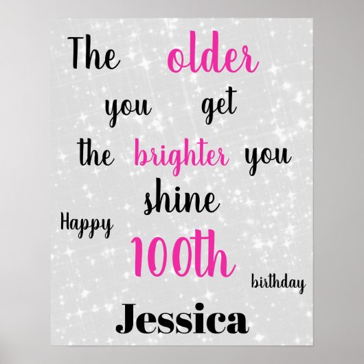 Zilver Grijs en Roze 100ste Verjaardag Poster (Voorkant)