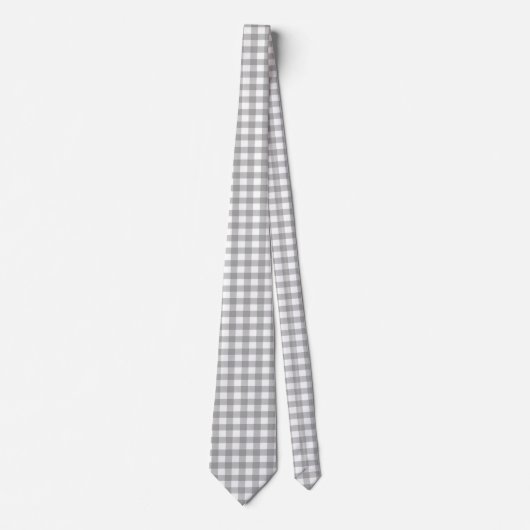 Zilver Grijs en Wit Gingham Stropdas (Voorkant)