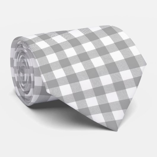Zilver Grijs en Wit Gingham Stropdas (Opgerold)
