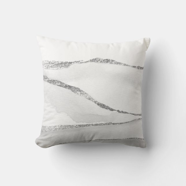 Zilver grijs en wit minimaal Abstract landschap Kussen (Voorkant)
