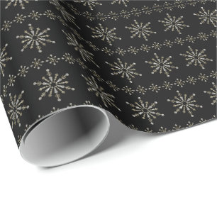 Zilver-grijs en zwarte Abstracte kerstsnowflakes Cadeaupapier