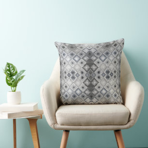 Zilver & Grijs Geometrisch Abstract Rooster Textuu Kussen
