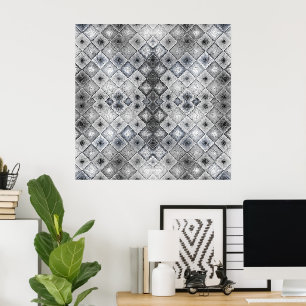 Zilver & Grijs Geometrisch Abstract Rooster Textuu Poster