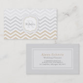 Zilver Grijs Goud Chevron Monogram Visitekaartje (Voorkant / Achterkant)