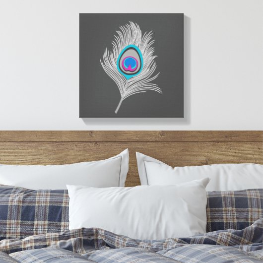 Zilver grijs / Grijze pesether op grafiet Canvas Afdruk (Insitu (Slaapkamer))