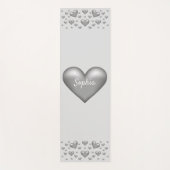 Zilver grijs hart met aangepaste tekst yogamat (Voorkant)