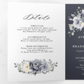 Zilver Grijs Ivoor Bloemige Winter Landelijke Trou Drieluik Aankondiging (Binnenzijde eerst)