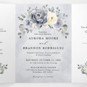 Zilver Grijs Ivoor Bloemige Winter Landelijke Trou Drieluik Aankondiging (Binnenkant midden)