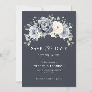 Zilver Grijs Ivoor Bloemige Winter Rustieke Trouw  Save The Date