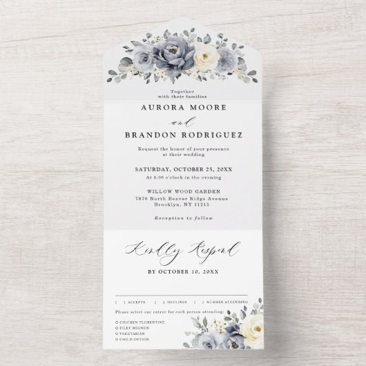 Zilver grijs ivoor - winterhuwelijk all in one uitnodiging (Binnen)