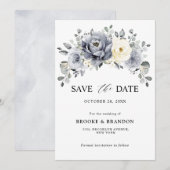 Zilver Grijs Ivoren Bloemige Winter Landelijke Bru Save The Date (Voorkant / Achterkant)