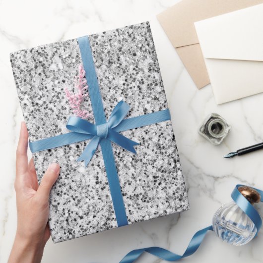 Zilver grijs licht glitter sparren zwart wit cadeaupapier (Geschenken)