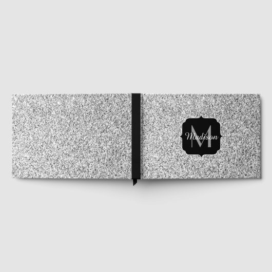 Zilver grijs lichtglitter sparkles Monogram Gastenboek (Volledig)