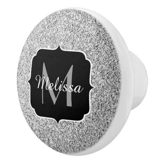 Zilver grijs lichtglitter sparkles Monogram Keramische Knop (Rechts)