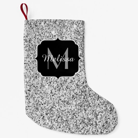 Zilver grijs lichtglitter sparkles Monogram Kleine Kerstsok (Voorkant)