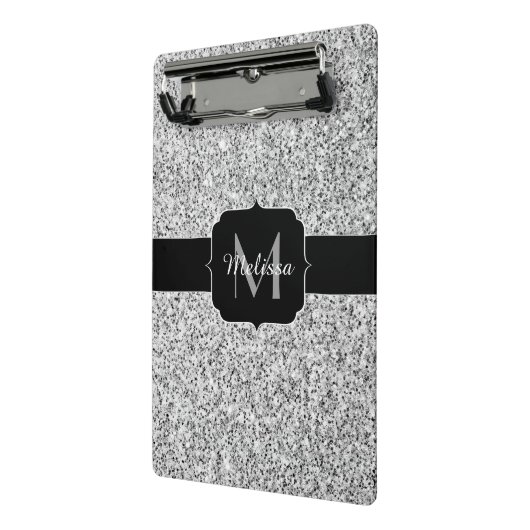 Zilver grijs lichtglitter sparkles Monogram Mini Klembord (Angled2)