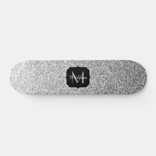 Zilver grijs lichtglitter sparkles Monogram Skateboard (Horizontaal)