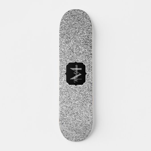 Zilver grijs lichtglitter sparkles Monogram Skateboard (Voorkant)