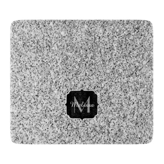 Zilver grijs lichtglitter sparkles Monogram Snijplank (Voorkant)
