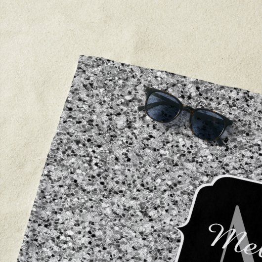 Zilver grijs lichtglitter sparkles Monogram Strandlaken (In situ)