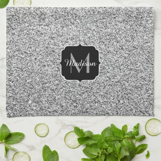 Zilver grijs lichtglitter sparkles Monogram Theedoek (Gevouwen)