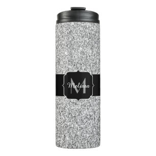 Zilver grijs lichtglitter sparkles Monogram Thermosbeker