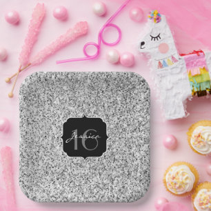 Zilver grijs lichtglitter sparkles Sweet 16 Papieren Bordje