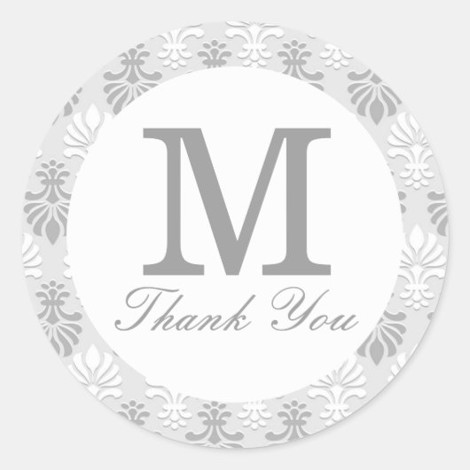 Zilver Grijs Monogram Dank u Favor Ronde Sticker (Voorkant)