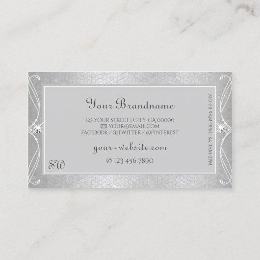  Zilver Grijs Mozaïek Sparkle Jewels Monogram Visitekaartje (Achterkant)
