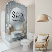 Zilver Grijs Podium Monogram Modern Script Wedding Douchegordijn