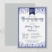 Zilver Grijs, Wit, Navy Blue Housewarming Party Kaart (Voorkant / Achterkant)
