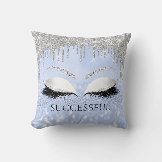 Zilver grijze Eyelashes Glitter Spark Name Blue Kussen (Voorkant)