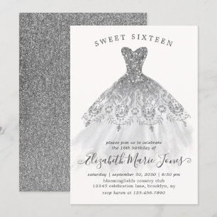 Zilver Grijze Glitter Glam Jurk Sweet 16e Verjaard Kaart