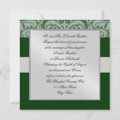 Zilver & Groen Monogram Damask Border Uitnodiging (Achterkant)