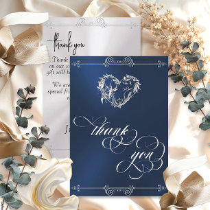 Zilver Hart & Calligrafie op Blauw/Wit Bedankkaart