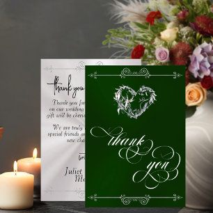 Zilver Hart & Calligrafie op Smaragd/Wit Bedankkaart