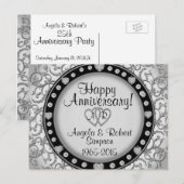 Zilver Hart Monogram | Jubileum Uitnodiging Briefkaart (Voorkant / Achterkant)