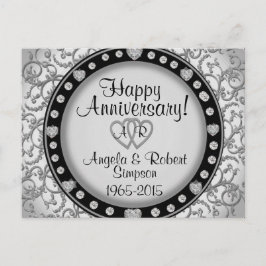 Zilver Hart Monogram | Jubileum Uitnodiging Briefkaart