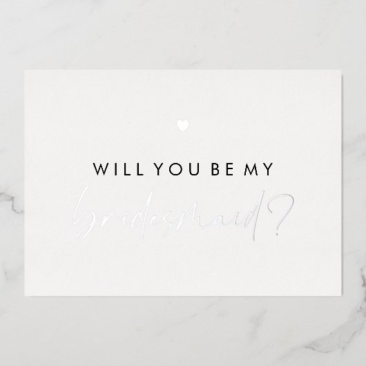 Zilver hart zal je mijn Bridesmaid zijn Folie Uitnodiging (Voorkant)