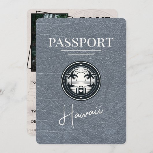 Zilver Hawaii Paspoort Bewaar de datum Save The Date (Voorkant / Achterkant)