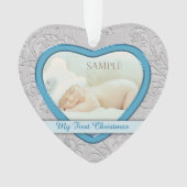 Zilver Heart Blue Baby Boy eerste kerstmis Ornament (voorkant)