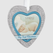 Zilver Heart Blue Baby Boy eerste kerstmis Ornament (voorkant)
