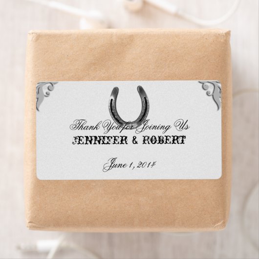 Zilver Hoefijzer op witte waterflesetiket Etiket (Insitu)