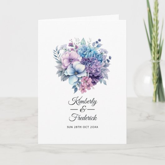 Zilver, Icy Blue en Lila Bloemenbruiloft Programma (Voorkant)